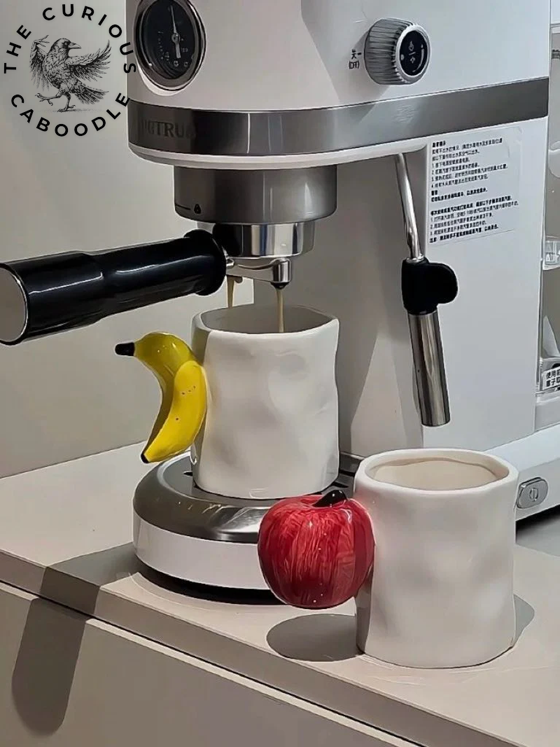 Handcrafted Ceramic Coffee Mug with Fruit Design, Whimsical Espresso Cups
