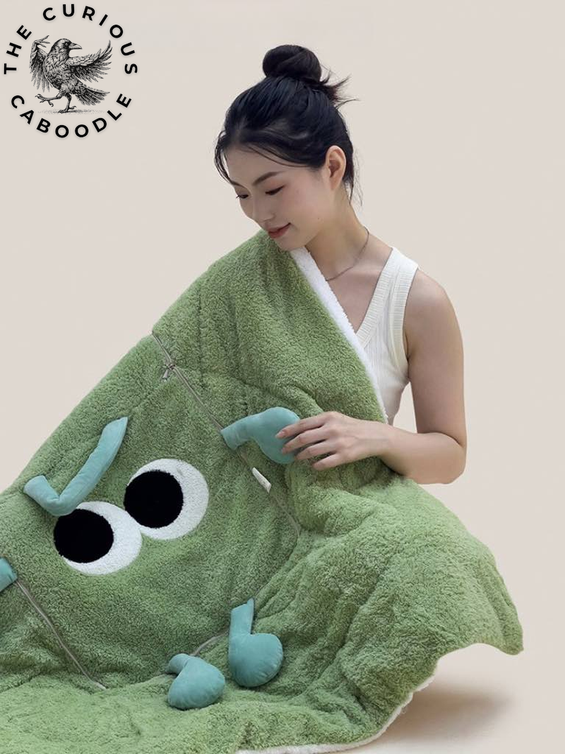 2-In-1 Convertible Throw Pillow Blanket with Whimsical Big Eyes Design