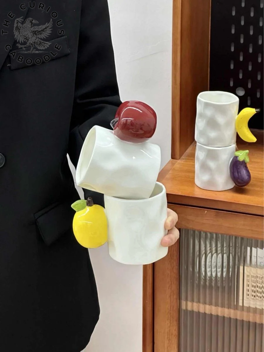 Handcrafted Ceramic Coffee Mug with Fruit Design, Whimsical Espresso Cups