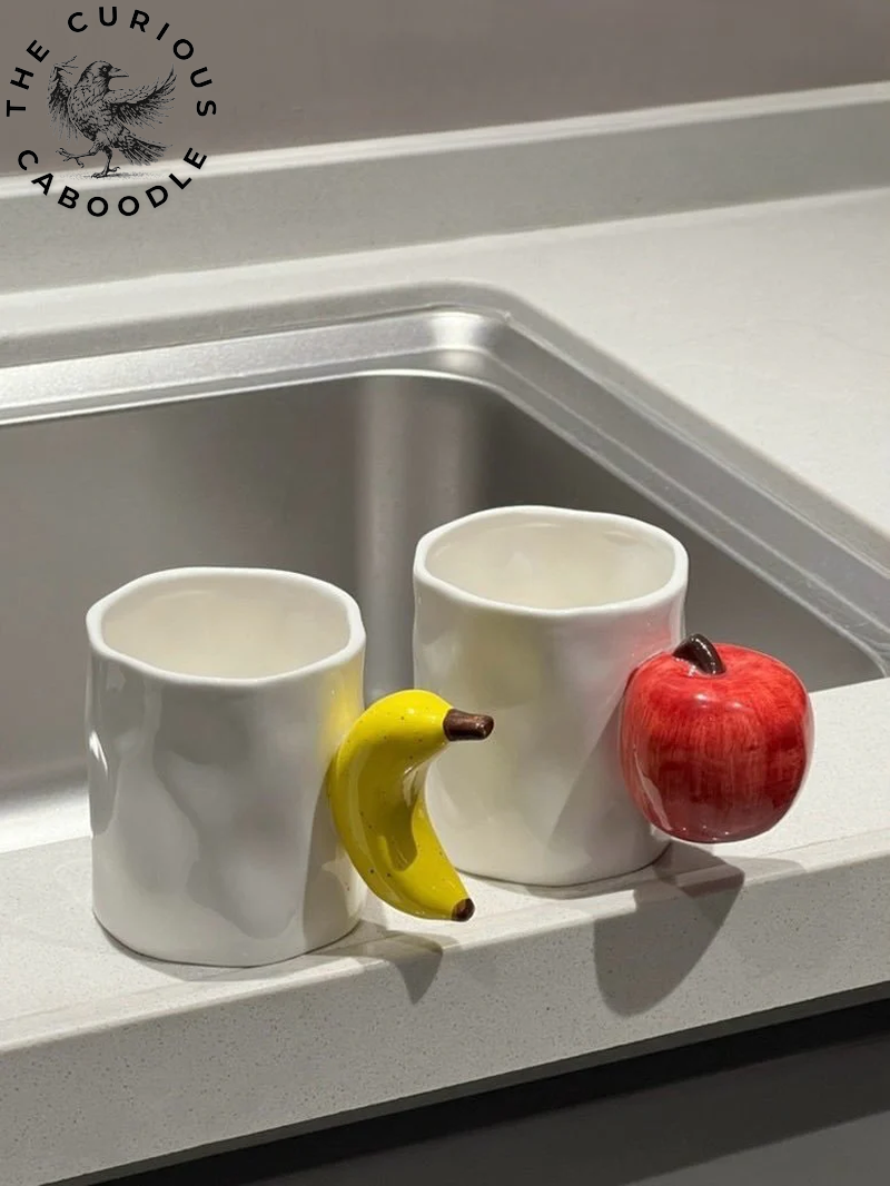 Handcrafted Ceramic Coffee Mug with Fruit Design, Whimsical Espresso Cups