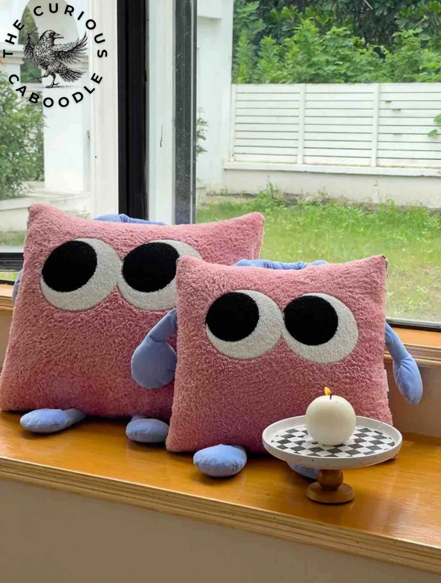 2-In-1 Convertible Throw Pillow Blanket with Whimsical Big Eyes Design