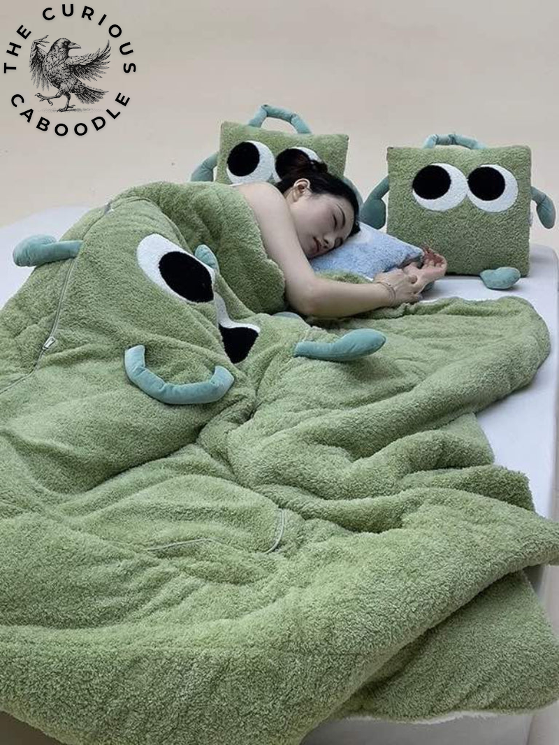 2-In-1 Convertible Throw Pillow Blanket with Whimsical Big Eyes Design