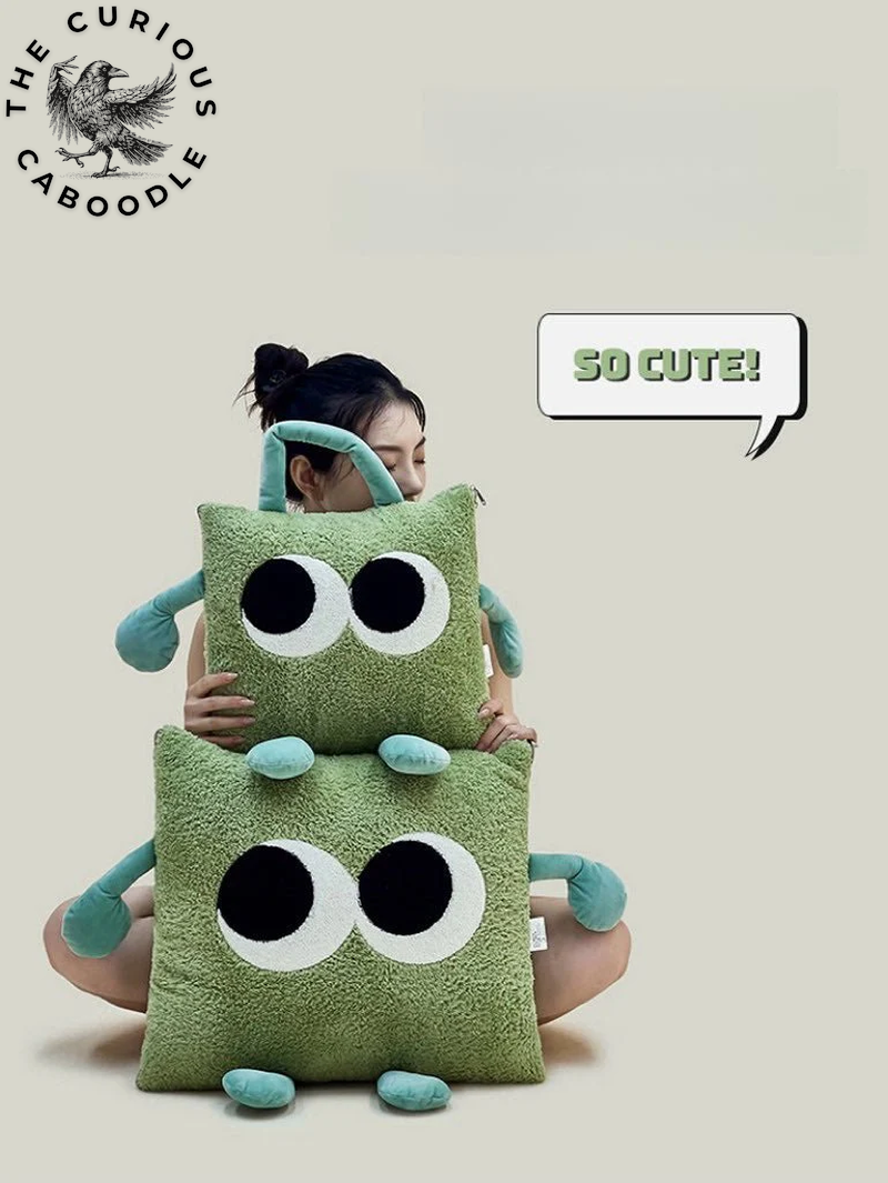 2-In-1 Convertible Throw Pillow Blanket with Whimsical Big Eyes Design