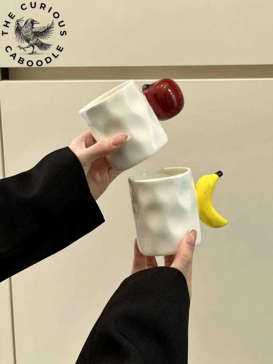 Handcrafted Ceramic Coffee Mug with Fruit Design, Whimsical Espresso Cups