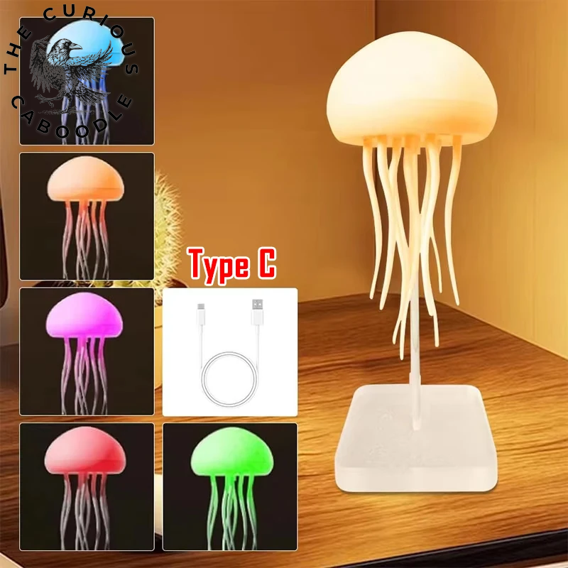RGB Gradient Cartoon Jellyfish Night Light with Voice Control