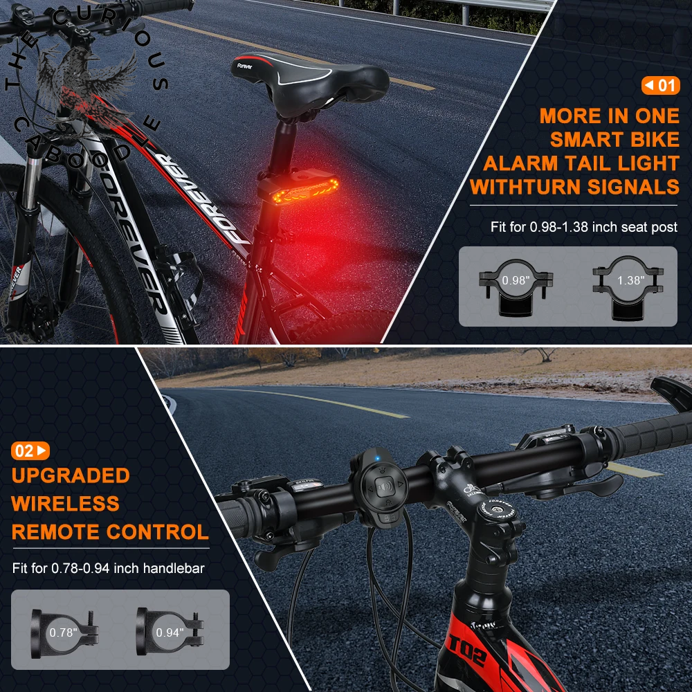Waterproof Rechargeable Bicycle Rear Light with Alarm & Turn Signal Functionality
