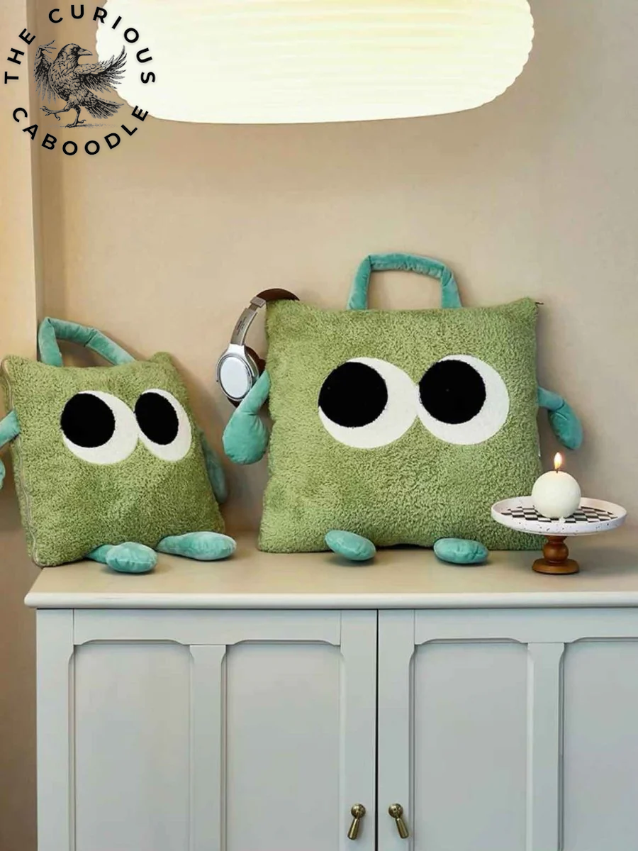 2-In-1 Convertible Throw Pillow Blanket with Whimsical Big Eyes Design