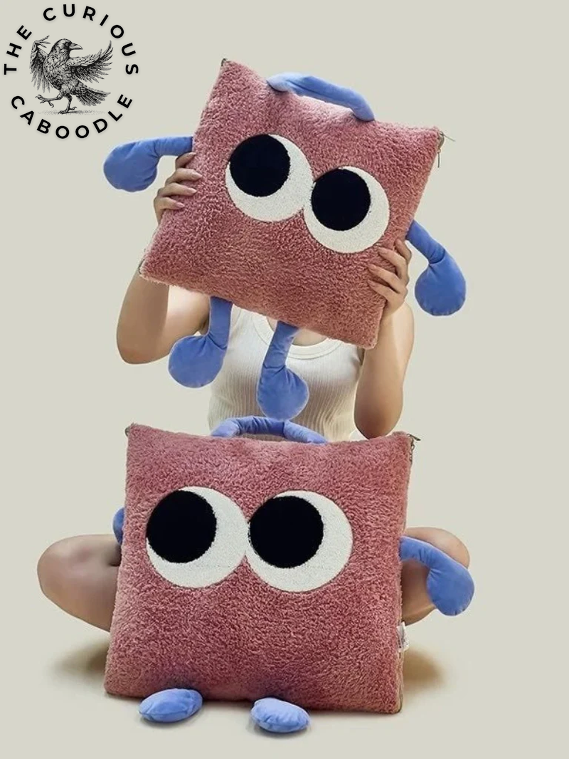 2-In-1 Convertible Throw Pillow Blanket with Whimsical Big Eyes Design