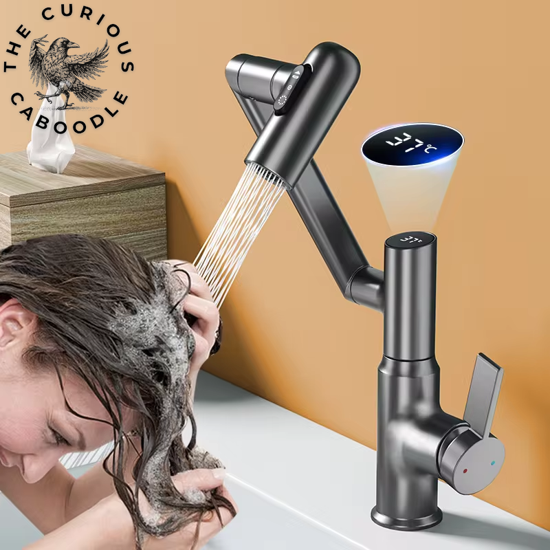 Digital Display LED Basin Faucet with 360-Degree Rotation, Multi-Function Stream Sprayer, Hot and Cold Water Sink Mixer for Bathroom