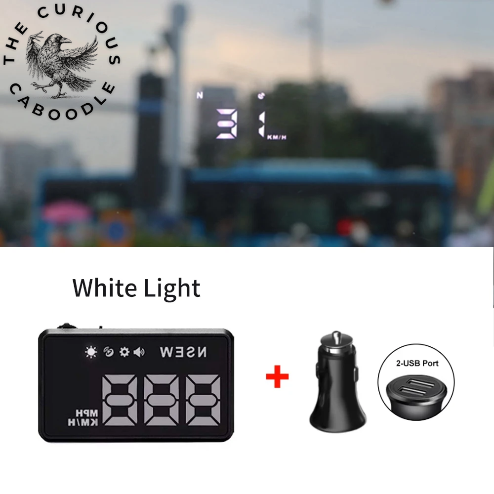 Head-Up Display Car GPS Digital Speedometer with Overspeed Alarm, Compass, & Speed Meter for All Vehicles - USB Powered