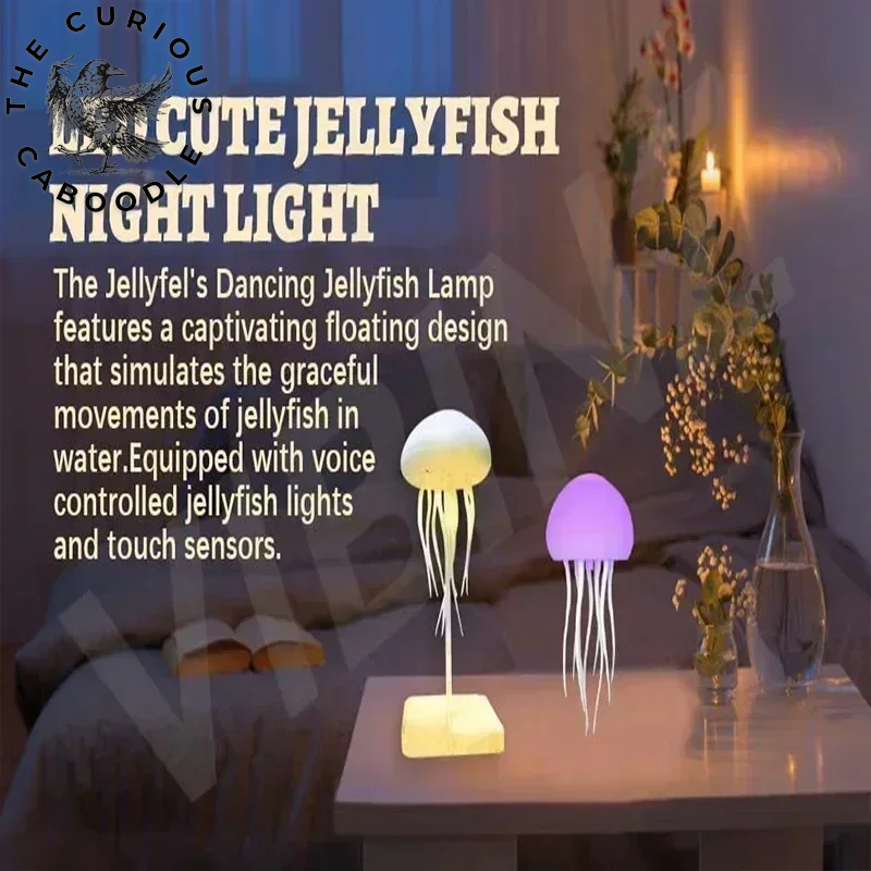 RGB Gradient Cartoon Jellyfish Night Light with Voice Control