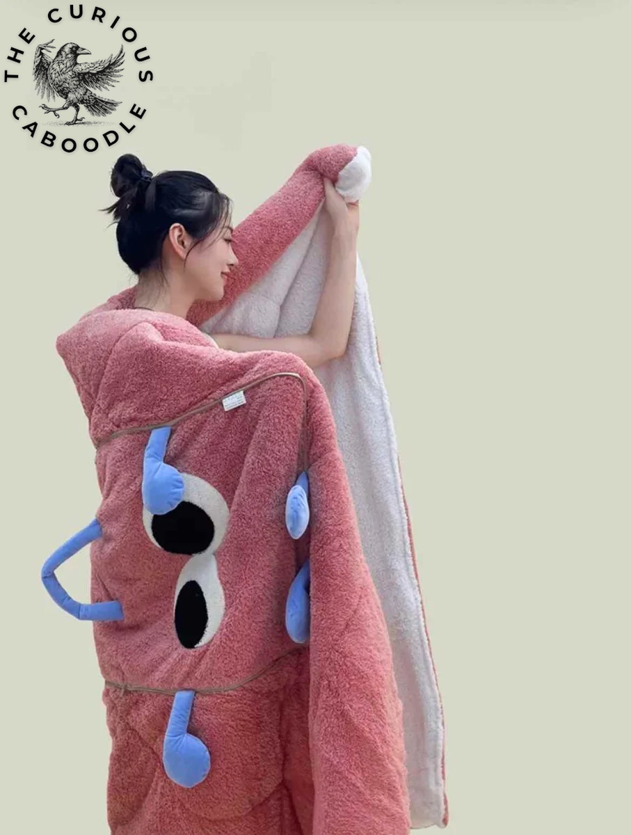 2-In-1 Convertible Throw Pillow Blanket with Whimsical Big Eyes Design