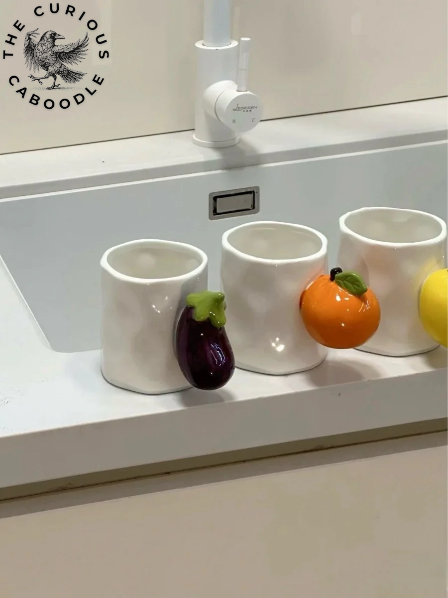 Handcrafted Ceramic Coffee Mug with Fruit Design, Whimsical Espresso Cups