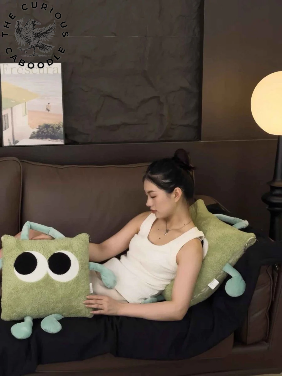 2-In-1 Convertible Throw Pillow Blanket with Whimsical Big Eyes Design