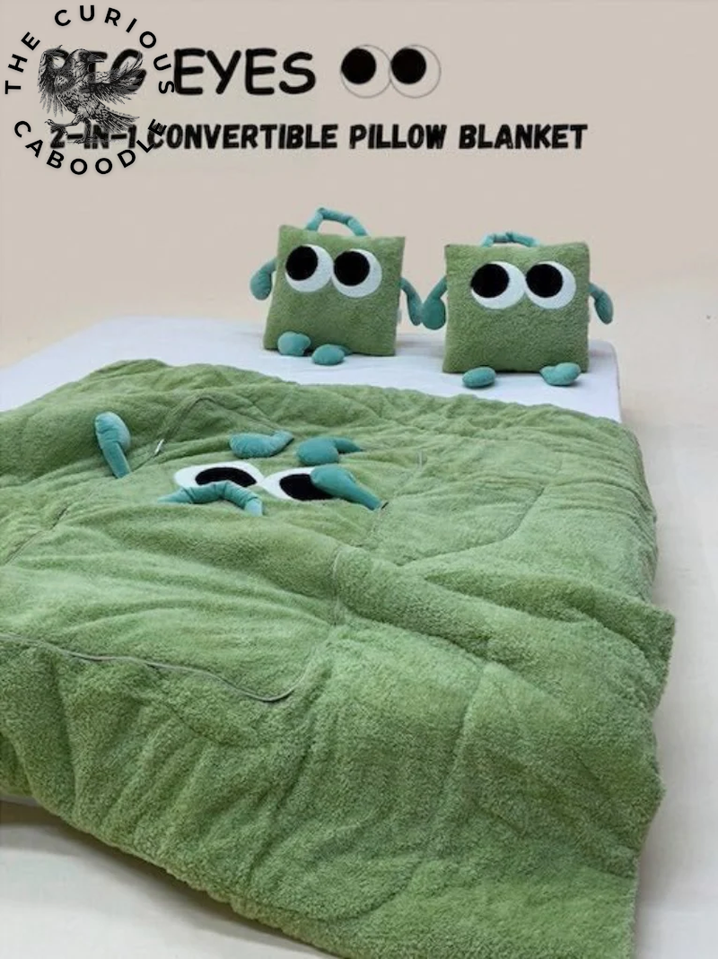 2-In-1 Convertible Throw Pillow Blanket with Whimsical Big Eyes Design
