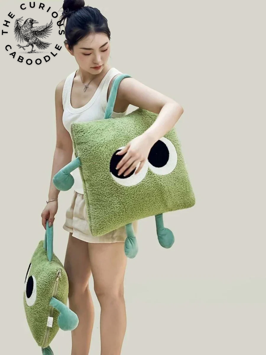 2-In-1 Convertible Throw Pillow Blanket with Whimsical Big Eyes Design