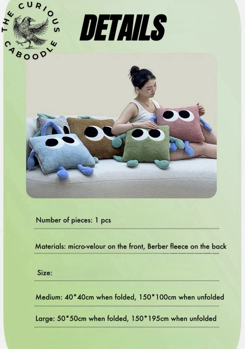 2-In-1 Convertible Throw Pillow Blanket with Whimsical Big Eyes Design