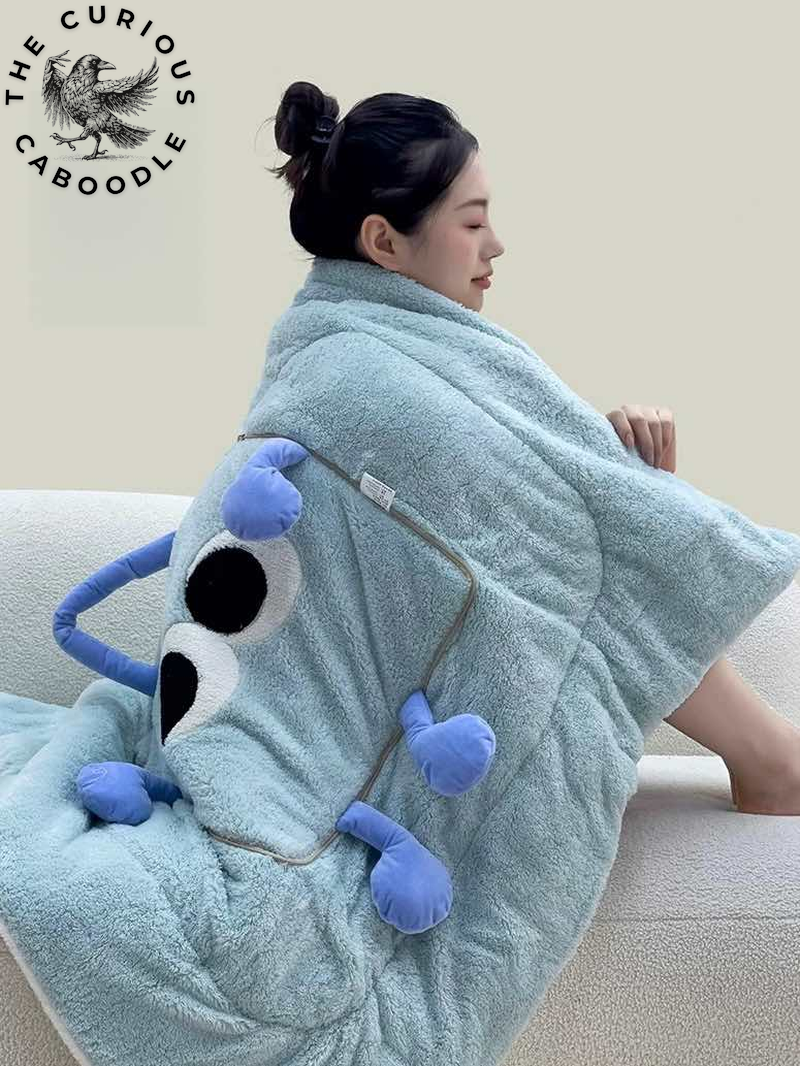 2-In-1 Convertible Throw Pillow Blanket with Whimsical Big Eyes Design