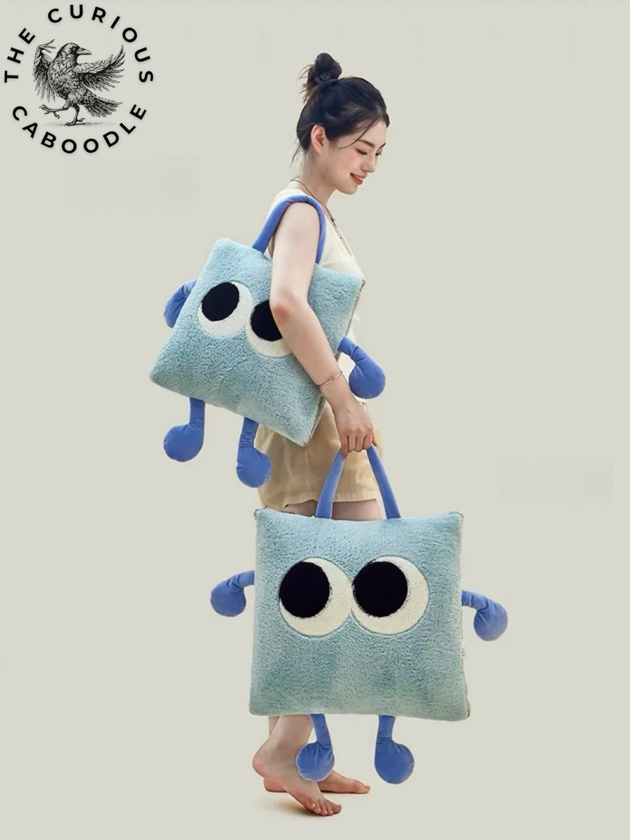 2-In-1 Convertible Throw Pillow Blanket with Whimsical Big Eyes Design
