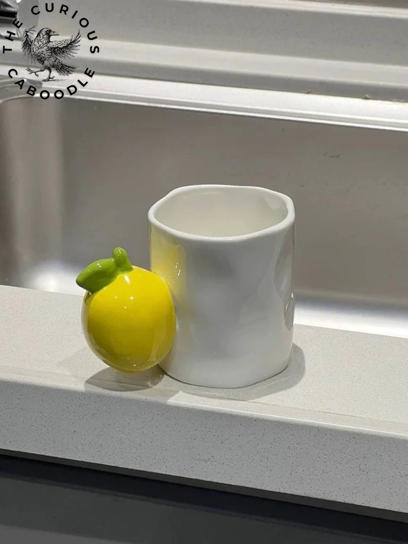 Handcrafted Ceramic Coffee Mug with Fruit Design, Whimsical Espresso Cups
