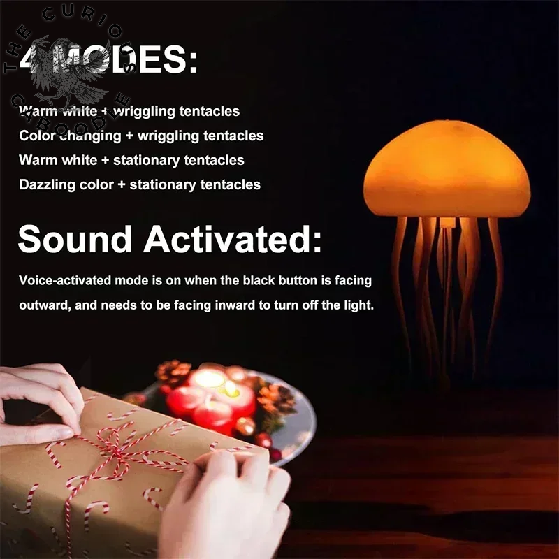 RGB Gradient Cartoon Jellyfish Night Light with Voice Control