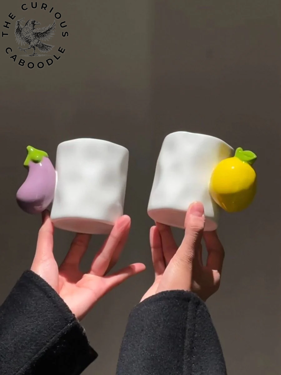 Handcrafted Ceramic Coffee Mug with Fruit Design, Whimsical Espresso Cups