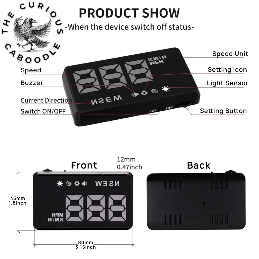 Head-Up Display Car GPS Digital Speedometer with Overspeed Alarm, Compass, & Speed Meter for All Vehicles - USB Powered