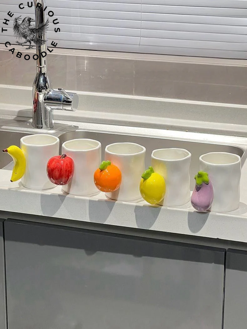 Handcrafted Ceramic Coffee Mug with Fruit Design, Whimsical Espresso Cups