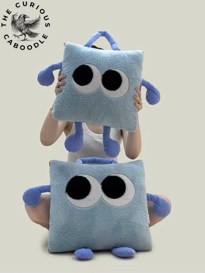 2-In-1 Convertible Throw Pillow Blanket with Whimsical Big Eyes Design