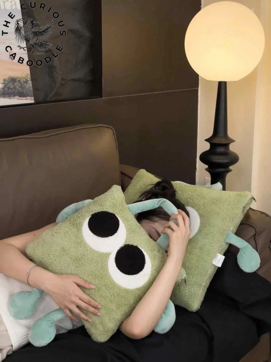 2-In-1 Convertible Throw Pillow Blanket with Whimsical Big Eyes Design