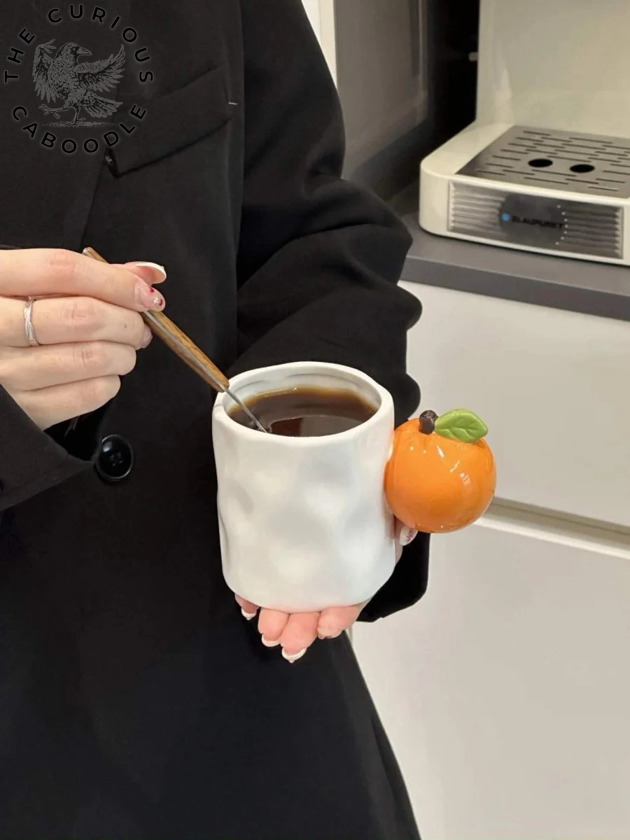 Handcrafted Ceramic Coffee Mug with Fruit Design, Whimsical Espresso Cups