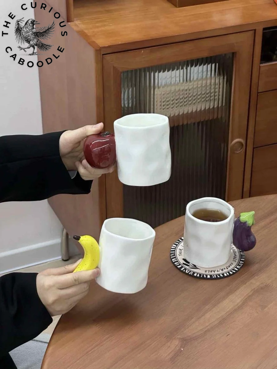 Handcrafted Ceramic Coffee Mug with Fruit Design, Whimsical Espresso Cups