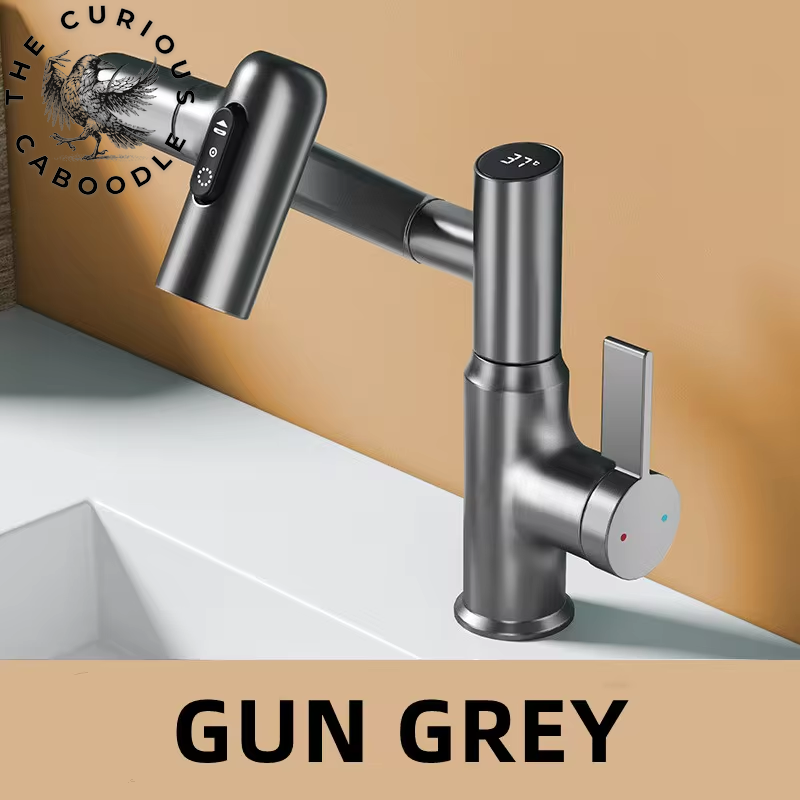 Digital Display LED Basin Faucet with 360-Degree Rotation, Multi-Function Stream Sprayer, Hot and Cold Water Sink Mixer for Bathroom