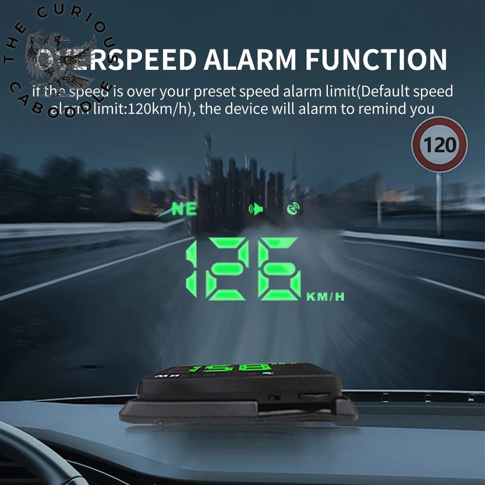 Head-Up Display Car GPS Digital Speedometer with Overspeed Alarm, Compass, & Speed Meter for All Vehicles - USB Powered