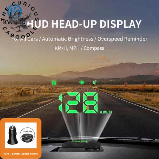 Head-Up Display Car GPS Digital Speedometer with Overspeed Alarm, Compass, & Speed Meter for All Vehicles - USB Powered