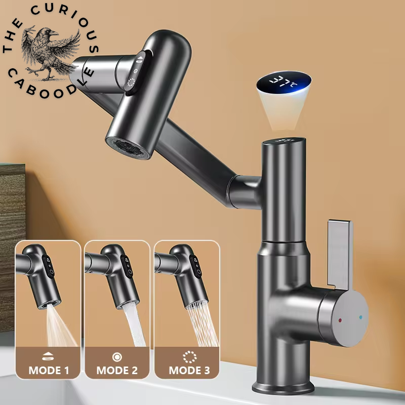 Digital Display LED Basin Faucet with 360-Degree Rotation, Multi-Function Stream Sprayer, Hot and Cold Water Sink Mixer for Bathroom